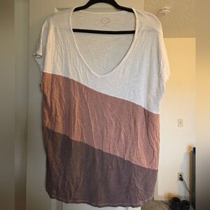 Colorblock V-Neck Top in White, Blush & Brown